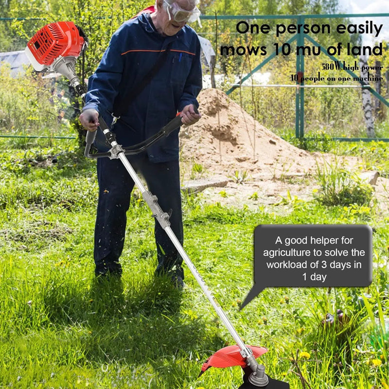 52CC Gas Power String Trimmer Cordless, 2 in 1 Multifunction Petrol Hedge Trimmer, Gas Lawn Mower Brush Cutter, 2-Stroke Weed Wacker, for Lawn, Garden, etc (2 in 1 red) by GreenHaven Gardens