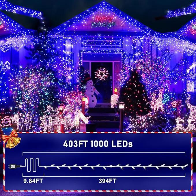 KNONEW 403ft 1000 LED String Lights Outdoor Christmas Light 8 Modes & Timer Fairy Lighting Plug in Waterproof for Xmas Yard Tree Wedding Party Holiday Decorations (Blue) by GreenHaven Gardens