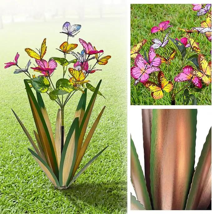 Garden Outdoor Butterfly Enlarge Thickened Wind Resistant Metal Agave Garden Art Metal Plant Country Sculpture Statue Decorations Ornaments Artificial Waterproof Butterflies(Light Green 2pcs) by GreenHaven Gardens