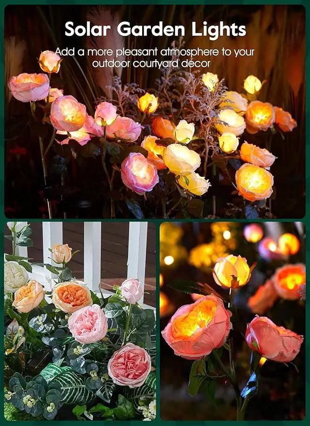 Brightown Solar Garden Lights - 4 Pack Solar Flowers Lights with Larger & More Realistic Austin Rose, Bigger Solar Panel, Solar Lights for Outside Waterproof for Yard Patio Garden Decoration by GreenHaven Gardens
