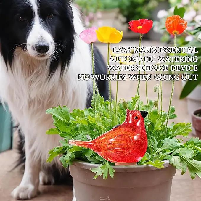 Glass Bird Shaped Plant Watering Ball Glass Automatic Watering Ball Flower Pot Insertion Spike Drip Irrigation Device Watering Ball Irrigation System Plant Enthusiast Gift (Red) by GreenHaven Gardens