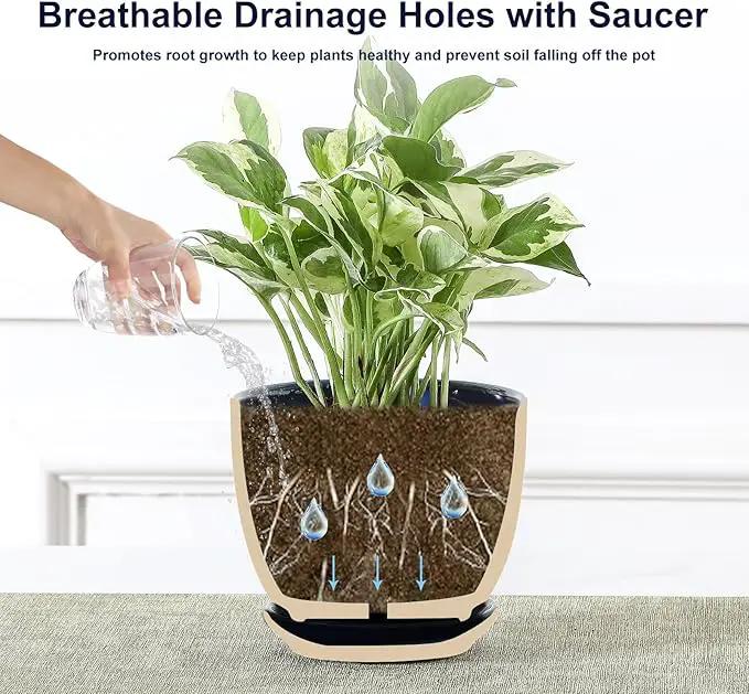 Sureasy Ceramic Plant Pots, 4.7 Inch Flower Pots for Indoor Plants, Succulent Pots with Saucer and Drainage Hole, Decorative Planter for Succulent, Cactus, Set of 4, Blue by GreenHaven Gardens