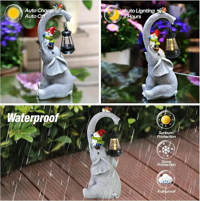 Elephant Statues Garden Decor - Lucky Elephant Outdoor Statues with Solar Powered Lantern, Elephant Statue Gifts for Women,Resin Yard Art for Outdoor & Home Decor(11" Elephant) by GreenHaven Gardens