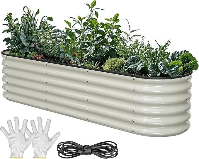 YITAHOME 17" Tall 6 in 1 Large Raised Garden Bed Kit, 6.5x2x1.4ft Galvanized Metal Planter Box with Gloves & Safety Rubber, Outdoor Above Ground Planters for Plants Vegetables Flowers, White by GreenHaven Gardens