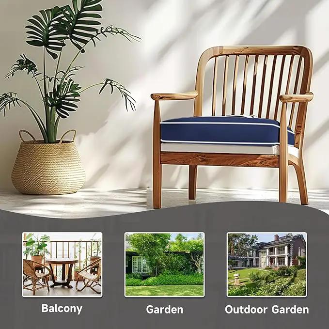 PNP FKJP 2 Pack Outdoor Chair Cushion 20" X 20" X 4", Waterproof Outdoor Seat Cushions with Non-Skid Ties, Navy (Cushion + Cover) by GreenHaven Gardens