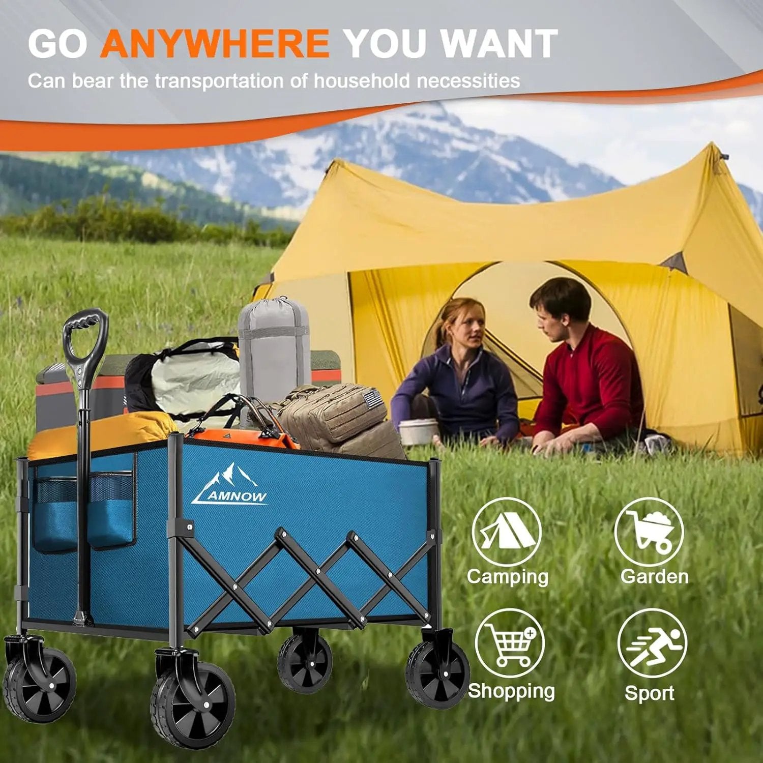Collapsible Folding Wagon Cart, 350LBS Utility Large Capacity Cart Foldable Wagon with All Terrain Wheels, Grocery Wagons Carts for Garden Shopping Sports Camping, Blue by GreenHaven Gardens