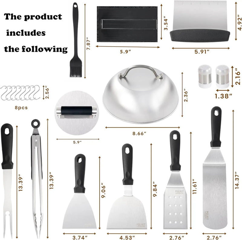 Griddle Accessories Kit for Blackstone Griddle- Stainless Steel Flat Top Grill Tools Set with Spatulas, Basting Cover & Carry Bag - Complete BBQ Cooking Kit for Outdoor, Backyard (Ideal Gift for Men) by GreenHaven Gardens