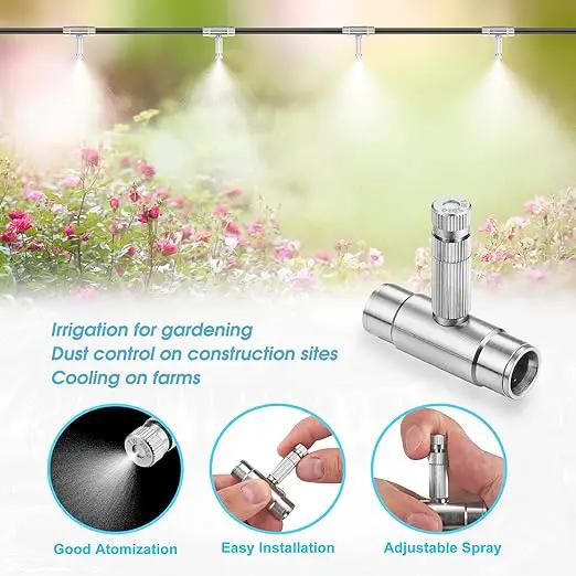 Mornajina 27Pcs Slip-Lock Misting Nozzle Tees with Slip Connector for 3/8 inch Drip Irrigation Tubing Kit, Including 11pcs Mister Nozzles Orifice 0.016", 16pcs 3/8" Brass Slip Connector, High Pressure by GreenHaven Gardens