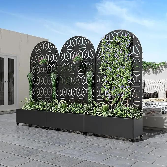 Casaphoria Metal Raised Garden Bed with Trellis and Wheels, 72"x35"x16" Arched Planter Box for Climbing Plants, Vegetables & Vines, Features Drainage Holes and Privacy Screen (Black-Star) by GreenHaven Gardens