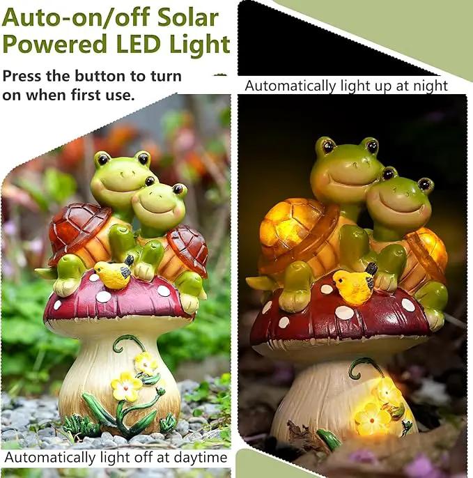 Solar Light Turtle Garden Statue, Turtle on Mushroom Figurine, Lovely Tortoise Garden Statue with 5 LED Lights for Patio, Balcony, Yard, Housewarming, Lawn Ornament, Outdoor Lawn Decor by GreenHaven Gardens