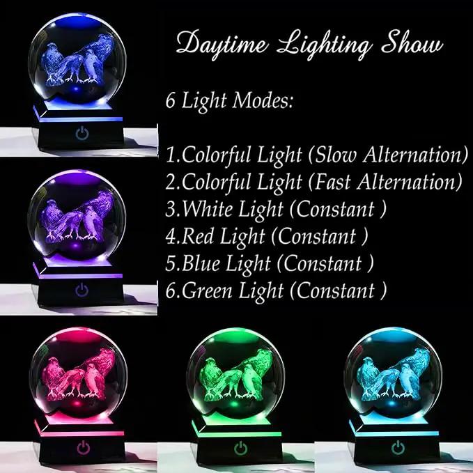 Qianwei OWL Eagle Gifts for Women 3D Crystal Ball 3.14'' - Laser OWL Eagle Decor Glass Animals OWL Eagle Gifts Figurines Statue Stuff for Room Decorations OWL Eagle Night Light by GreenHaven Gardens