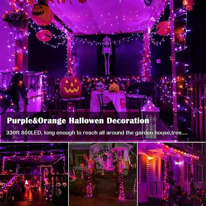 Purple and Orange Halloween Lights, 800LED 330FT String Lights 8 Modes Timer Plug in Waterproof Indoor Outdoor Christmas for Garden Party Decoration, JT-EL/FC300V0200 by GreenHaven Gardens