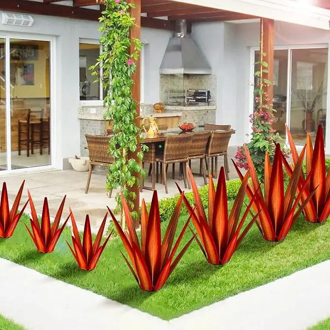 Large Tequila Rustic Sculpture, Rustic Metal Agave Plants for Outdoor Patio Yard, Home Decor Hand Painted Garden Yard Statue, Lawn Ornaments Yard Stakes (Red - L) by GreenHaven Gardens