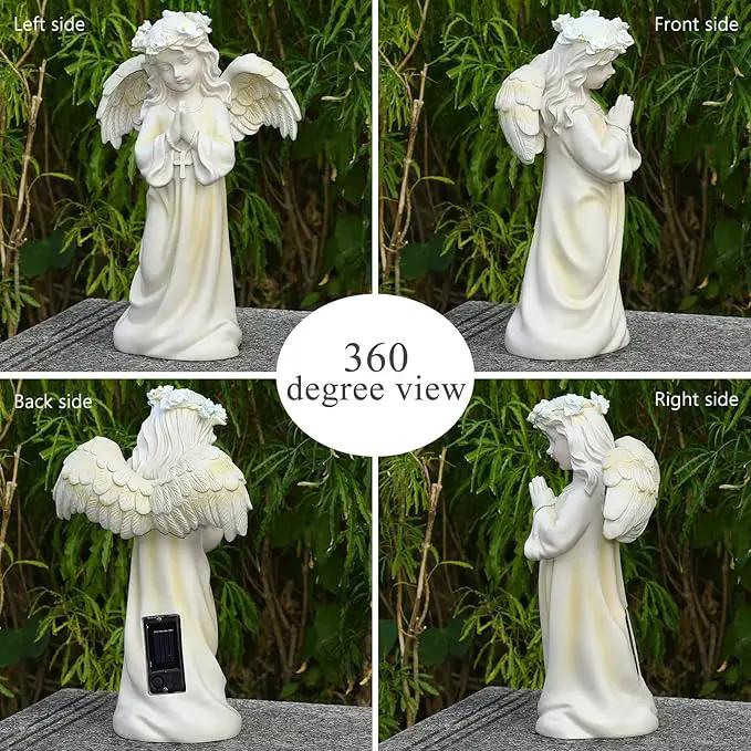 2pcs Angel Garden Statue, Warm Light Solar Garden Decor,Waterproof Outdoor Garden Decor Praying Angel Figurine Sculpture for Mom or Birthdays, Lawn Yard Patio, Sympathy Gift, White by GreenHaven Gardens