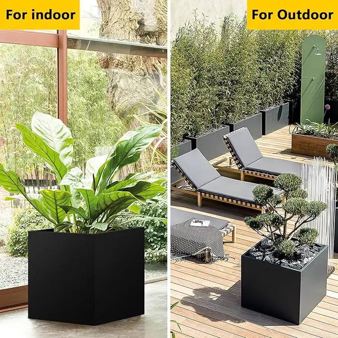 Heavy Duty Steel Planter Box (16"x16"x16"),Square Tall Planter Modern Detached for Indoor & Outdoor Planters Cube,Black Flower Plant Pot for Commercial Residential for Patio Deck & Backyard by GreenHaven Gardens