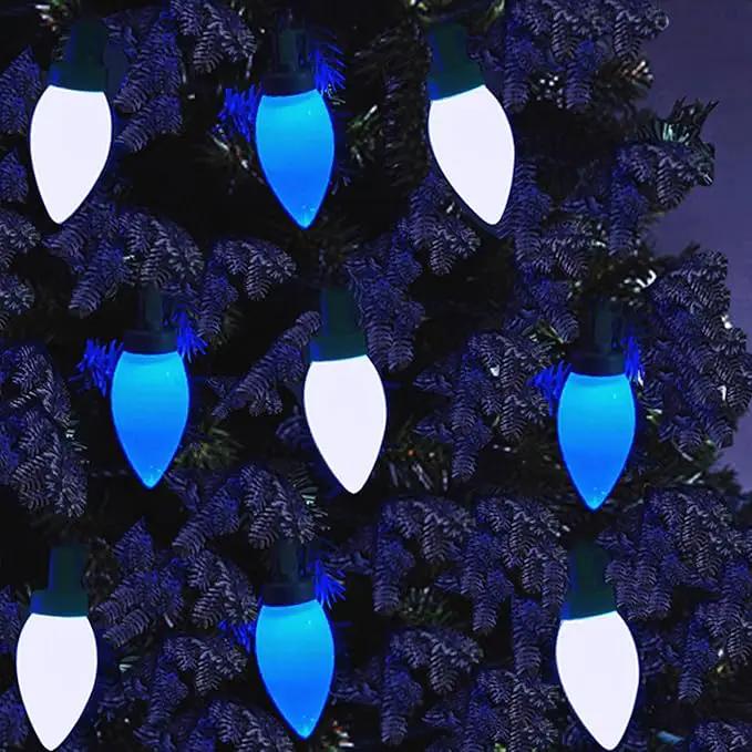 C9 Christmas Lights Outdoor 50 LED Blue + Cool White Strawberry 34.5ft Waterproof Xmas String Light for Garden Yard Home Party Holiday Christmas Tree Indoor Decoration(Blue + Cool White) by GreenHaven Gardens