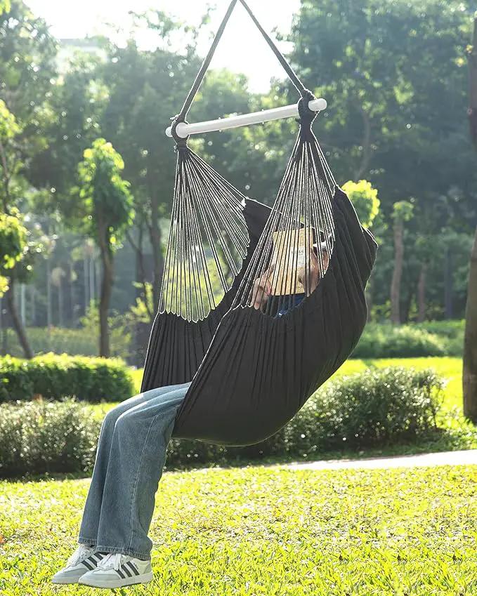 ADVOKAIR Hammock Chair Swing (500 lbs Max-2 Cushions) - Hanging Hammock Chair Rope Swing Indoor for Bedroom, Outdoor, Patio, Bedroom, Porch, Deck - Sturdy Steel Bar with Anti-Slip Safety Rings by GreenHaven Gardens