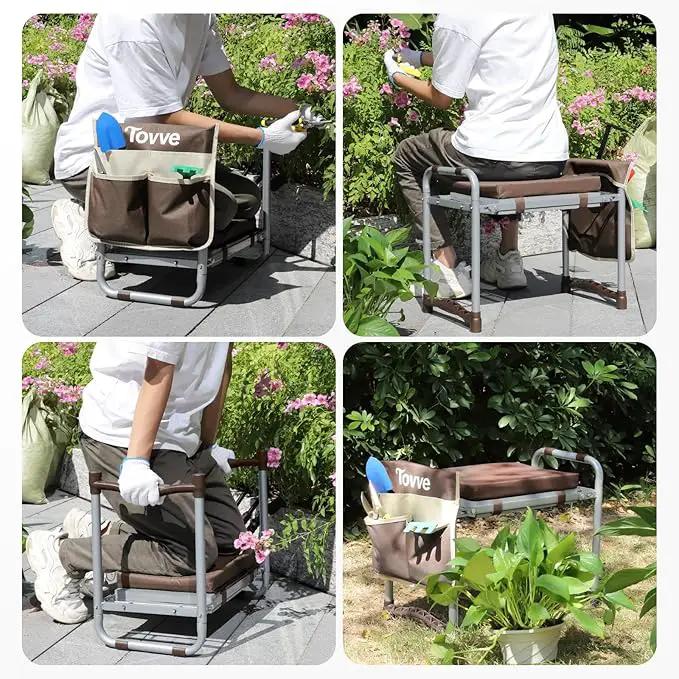 Foldable Garden Kneeler and Seat, Heavy Duty Garden Stool with 10" Wide Detachable Kneeling Pad, Portable Garden Bench Chair with Large Garden Tool Bag, Gardening Gifts for Women, Seniors, Mom by GreenHaven Gardens
