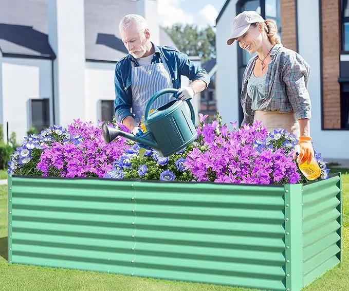 Domi Galvanized Raised Garden Bed, Outdoor Planter Garden Boxes Large Metal Planter Box for Gardening Vegetables Fruits Flowers, Green (6x3x2ft) by GreenHaven Gardens
