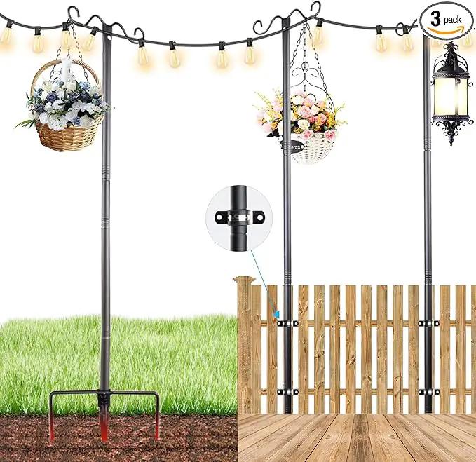 Lightdot Outdoor String Light Poles, 9FT Metal Patio Light Poles Post for Outside with Fork for Outside Hanging Backyard Garden, Deck Lighting Stand for Parties, Wedding, Halloween Decor -3Pack by GreenHaven Gardens