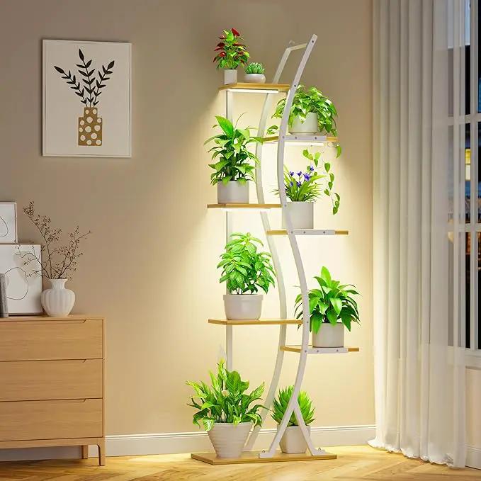 62" Tall Plant Stand with Grow Light Indoor, 7 Tiered White Plant Shelf for Indoor Plants, Curved Corner Flower Stand Display Rack Holder for Living Room, Patio, Balcony Decor by GreenHaven Gardens