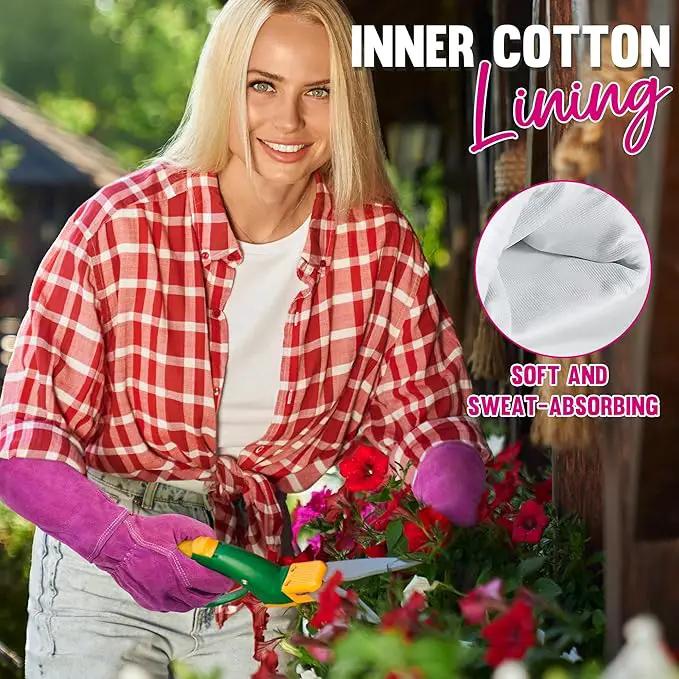 HANDLANDY Ladies Leather Gardening Gloves, Thorn Proof Women Rose Pruning Garden Yard Glove, Heavy Duty Long Sleeve Gloves (Medium, Rosy) by GreenHaven Gardens
