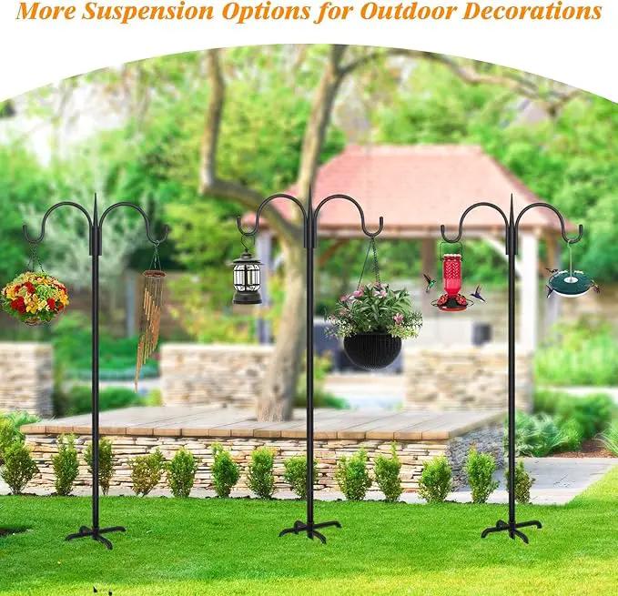 FEED GARDEN Adjustable Double Shepherds Hook for Outdoor with 5 Prong Base 76 Inch Heavy Duty Two Sided Bird Feeder Pole for Hanging Plant Baskets, Solar Light Lanterns, Wind Chimes by GreenHaven Gardens
