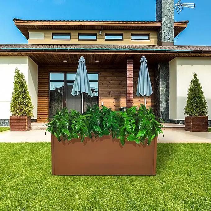 Corten Steel Planter Box Metal Outdoor Large Rectangular Rustic Durable Antique Detached for Commercial Residential Patio Deck and Backyard 36" x 12" x 16" by GreenHaven Gardens