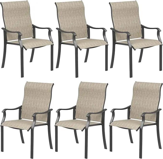 UDPATIO Patio Dining Chairs Set of 6, High Back Wide Seat Outdoor Furniture Chairs with All Weather Breathable Textilene, for Garden Lawn, Brown by GreenHaven Gardens