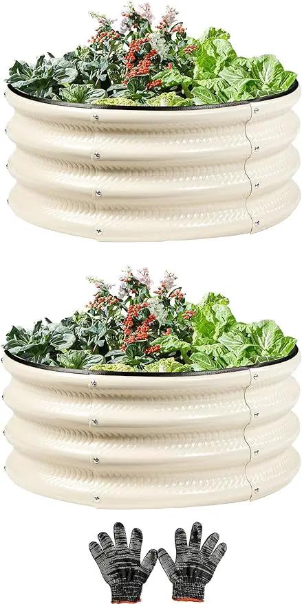 2Pack 2x2 FT Round Raised Garden Bed, Galvanized Planter Raised Beds for Outdoor Vegetables, Flowers & Herbs, Heavy-Duty Metal Raised Garden Beds, Rust-Resistant & Easy Assembly (White) by GreenHaven Gardens