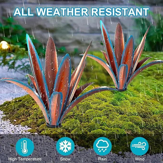 Enlarge thickened Wind Resistant Metal Agave Garden Art Metal Plant Country Garden Sculpture Statue Outdoor decoration Agave Metal Plant Courtyard Garden Lawn Ornament Gift (2, 12 Leaves blue) by GreenHaven Gardens