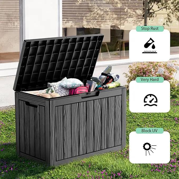 45 Gallon Resin Deck Box, Lockable Outdoor Storage Box for Patio Cushions Storage Furniture,Garden Tools, Pool Supplies, Weatherproof and UV Resistant（Black） by GreenHaven Gardens