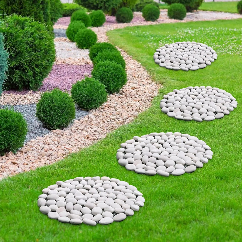 10in River Rock Stepping Stones Set - 6 Pack | Polished Pebble | Long-Lasting PVC Mesh Backing | Perfect for Garden Paths and Lawns Outdoor Landscaping Decoration | White Circle by GreenHaven Gardens