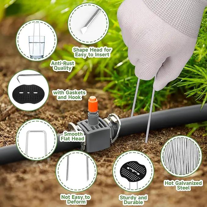 Landscape Staples Set,6 Inch 11 Gauge 50pcs Galvanized Garden Stakes + 50pcs Gaskets + 1Pick Hook,U-Shaped Tent Stakes Landscaping Fabric SOD Pins for Weed Fabric Barrier,Groud Cover,Fence by GreenHaven Gardens