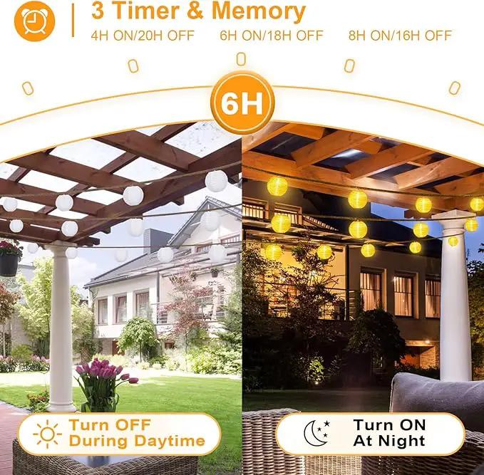 Solar Lantern String Lights Waterproof Outdoor, 40ft 40Led Warm White & Multi-Color Garden Lights Hanging Hemp Rope Nylon Lanterns with Remote, Timer for Yard, Balcony, Fences, Porch, Patio, Party by GreenHaven Gardens