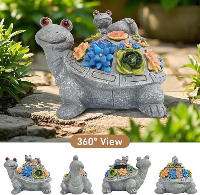 J.CARP Outdoor Solar Garden Turtle Statue with Succulents and 7 LED Lights for Garden, Patio, Lawn, Outdoor Patio and Deck Decorations, Unique Housewarming Gifts by GreenHaven Gardens