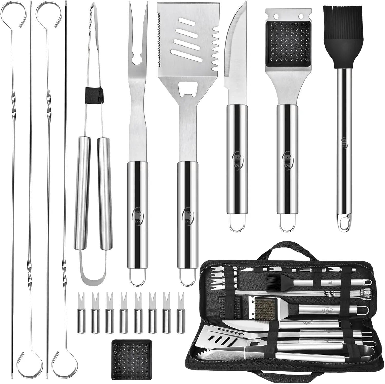 Kaluns Grilling Accessories, Dad Gifts for Christmas Grilling Gifts, Heavy Duty Stainless Steel Grill Set BBQ Grill Accessories for Outdoor Grill with Storage Case and Apron, Best Gifts for Men Dad