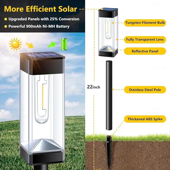 Solar Pathway Lights Outdoor Waterproof Solar Outdoor Lights with LED Tungsten Filament Bulb, Auto On/Off Garden Lighting for Outside Yard Landscape Driveway Lawn Path 4 Pack by GreenHaven Gardens