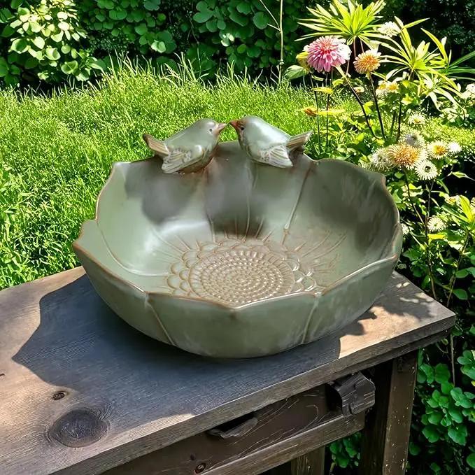 Bird Bath for Outside on Ground, 10 in Ceramic Birds Bath Bowl, Handmade Ground Bird Feeders and birdbath for Outdoors for Outdoors, Garden, Tabletop, Balcony and Lawn (Big - deep) by GreenHaven Gardens