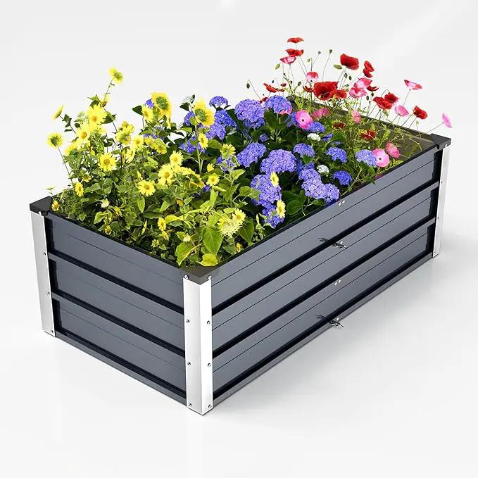 Galvanized Raised Garden Bed 4x2x1.3ft, Metal Garden Bed for Outdoor Gardening, Durable Rust-Proof Metal Raised Garden Bed for Vegetables, Fruits, Flowers & Herbs by GreenHaven Gardens