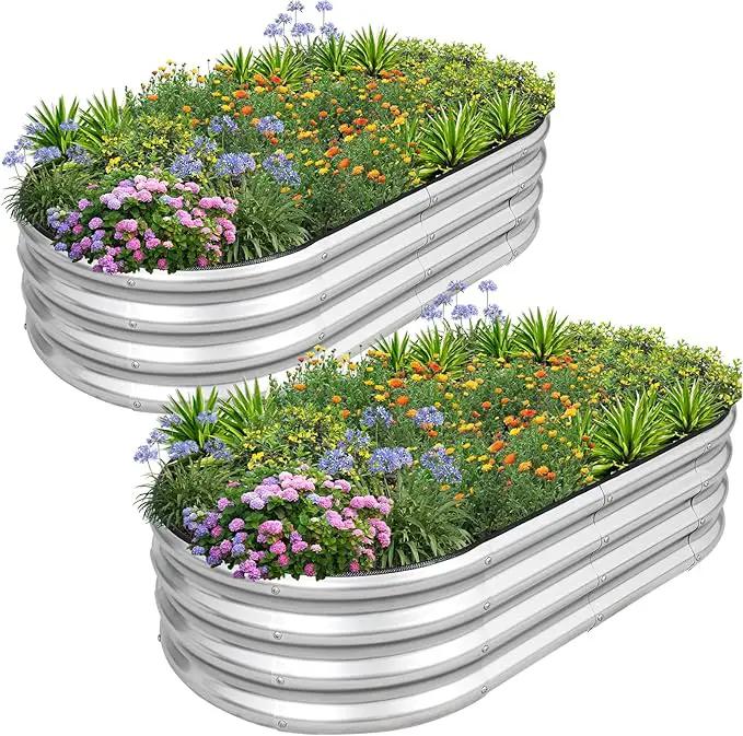 1MORE Galvanized Raised Garden Bed- Planter Garden Boxes Outdoor, Raised Beds for Gardening, 4x2x1ft Metal Garden Bed Kit for Vegetables Flower, Planter Raised Beds with Tools.Silver-2pack by GreenHaven Gardens