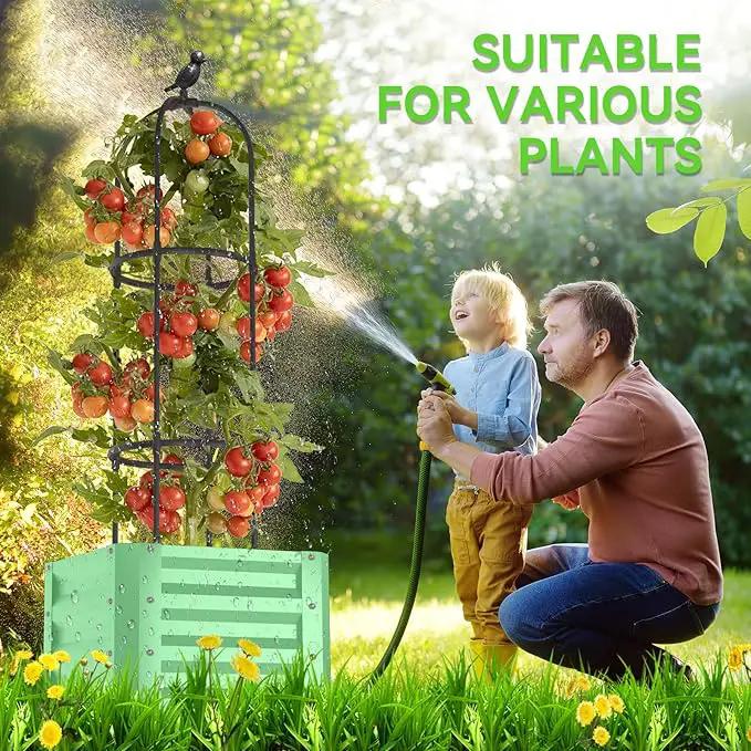 1Pack Raised Garden Beds Outdoor, Galvanized Metal Raised Garden Bed with Trellis, 16x16x60inch Tomato Cage Planters Box with Trellis for Climbing Plants Vegetable Vine Flowers by GreenHaven Gardens