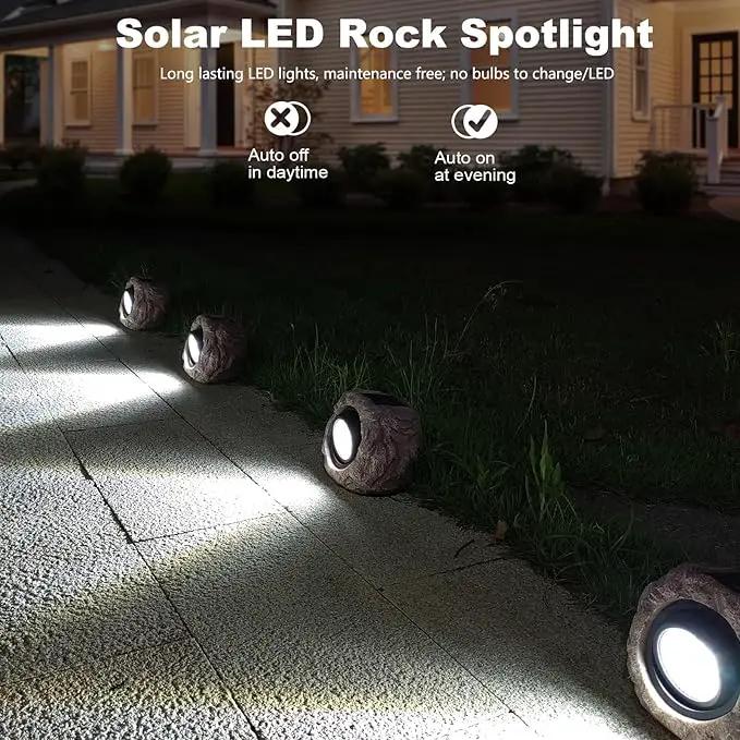 Solar Rock Lights, 4 Pack Solar Powered Waterproof LED Spotlights Decorative for Outdoor Garden, Pathway, Walkway, Yard, Landscape, Patio (Cool White) by GreenHaven Gardens