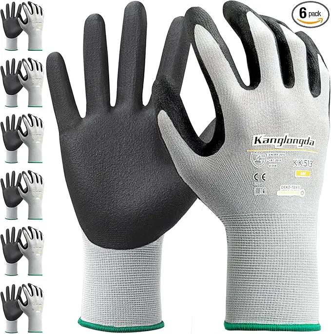 6-Paris Medium Work Gloves for Men and Women, Nitrile Coated Safety Protective Gloves with Grip, Ideal for Gardening, Warehouse, Mechanic, Light Duty Construction Work by GreenHaven Gardens