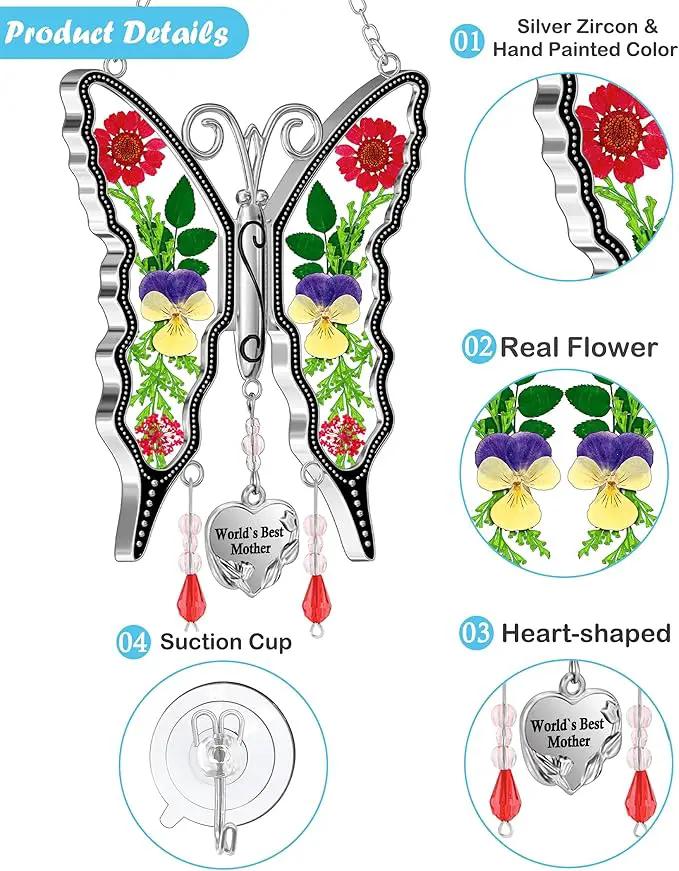 KY&BOSAM Butterfly Suncatcher World`s Best Mother Gifts Stain Glass Suncatchers for Windows Hanging Wind Chimes Home Ornament Gifts for Mom Mother`s Day Valentine's Birthday Christmas Thanksgiving by GreenHaven Gardens