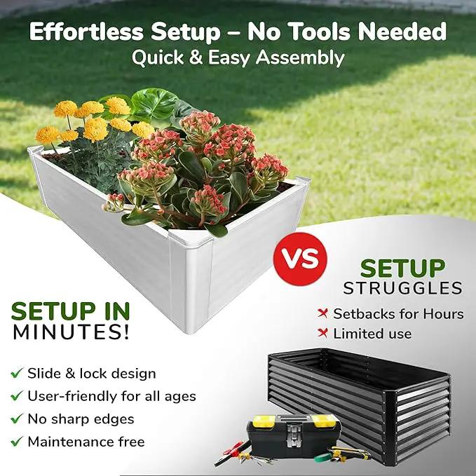 Raised Garden Bed - 2x4 ft Planter Box - White HDPE - No Tools Needed - DIY Kit for Urban Gardening, Flowers, Herbs & Vegetables - Made in The USA by GreenHaven Gardens