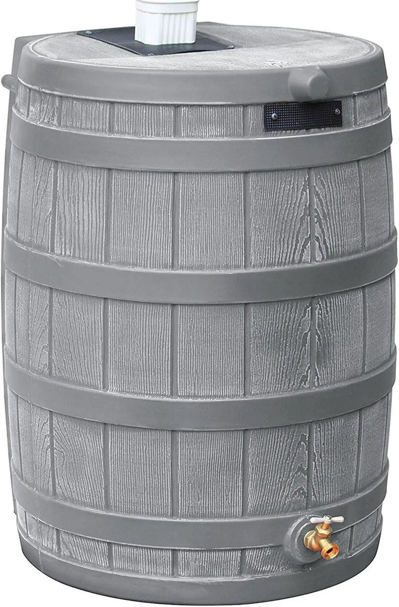 Good Ideas Rain Wizard 50 Gallon Plastic Outdoor Home Water Storage Tank Rain Barrel Collector with Brass Spigot and Flat Back Design, Gray by GreenHaven Gardens