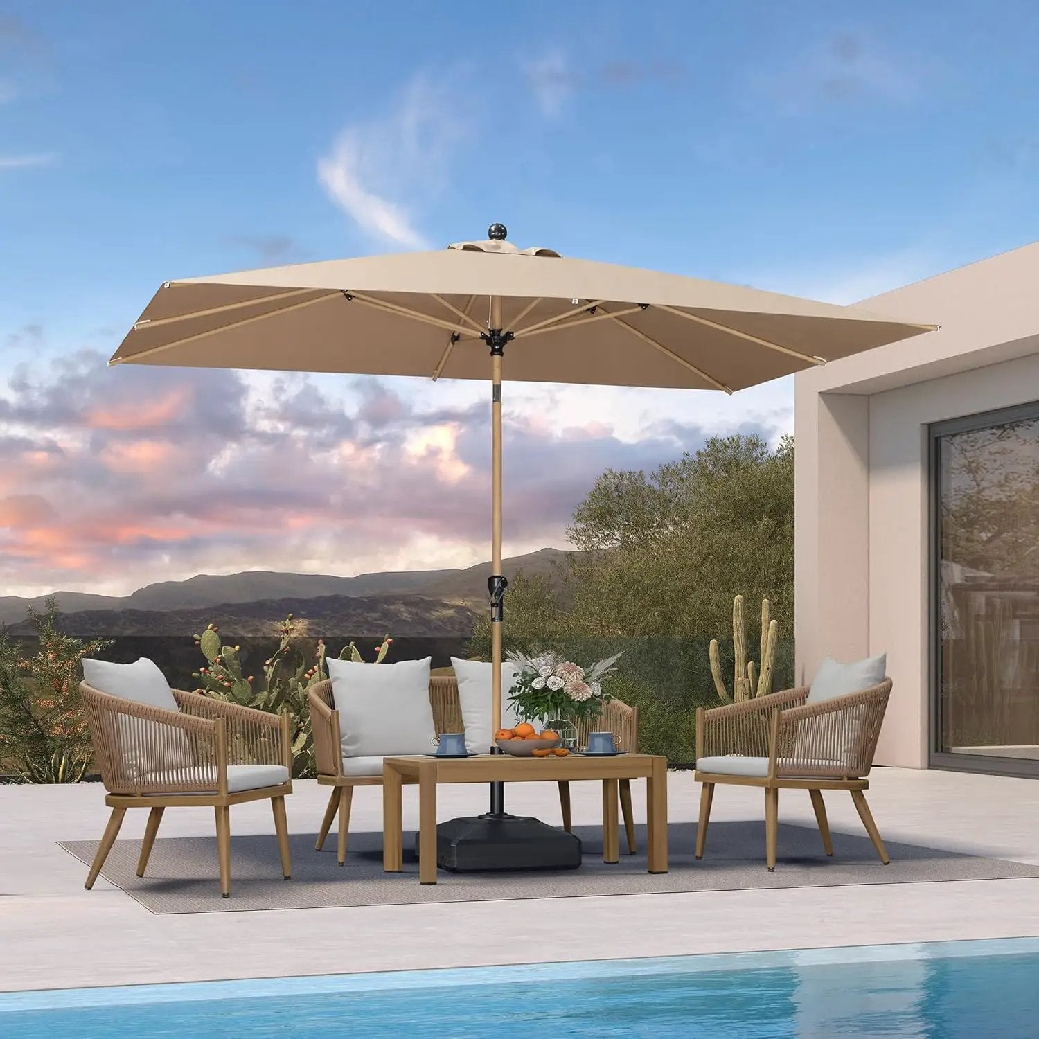 PURPLE LEAF 6.5' x 10' Patio Umbrella Outdoor Table Umbrella Aluminum Market Umbrella with Push Button Tilt & 8 Sturdy Ribs and Crank Rectangular Sun Umbrella for Pool Backyard Beach, Taupe by GreenHaven Gardens