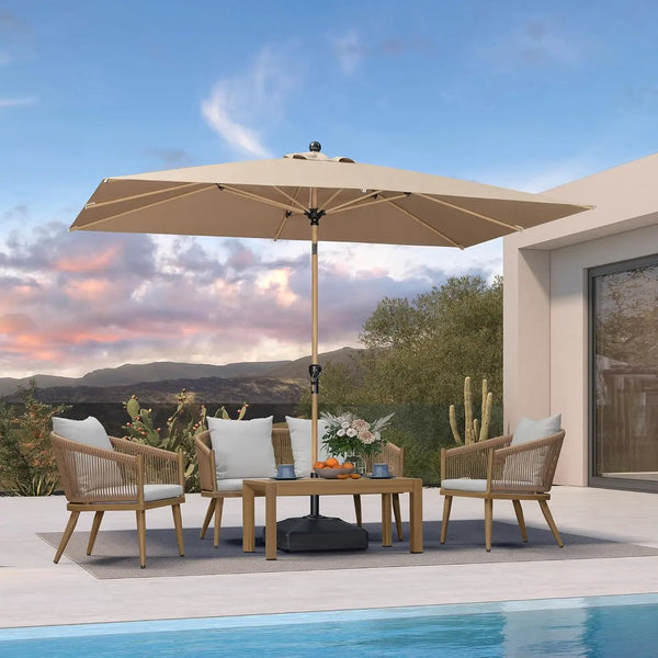 PURPLE LEAF 6.5' x 10' Patio Umbrella Outdoor Table Umbrella Aluminum Market Umbrella with Push Button Tilt & 8 Sturdy Ribs and Crank Rectangular Sun Umbrella for Pool Backyard Beach, Taupe