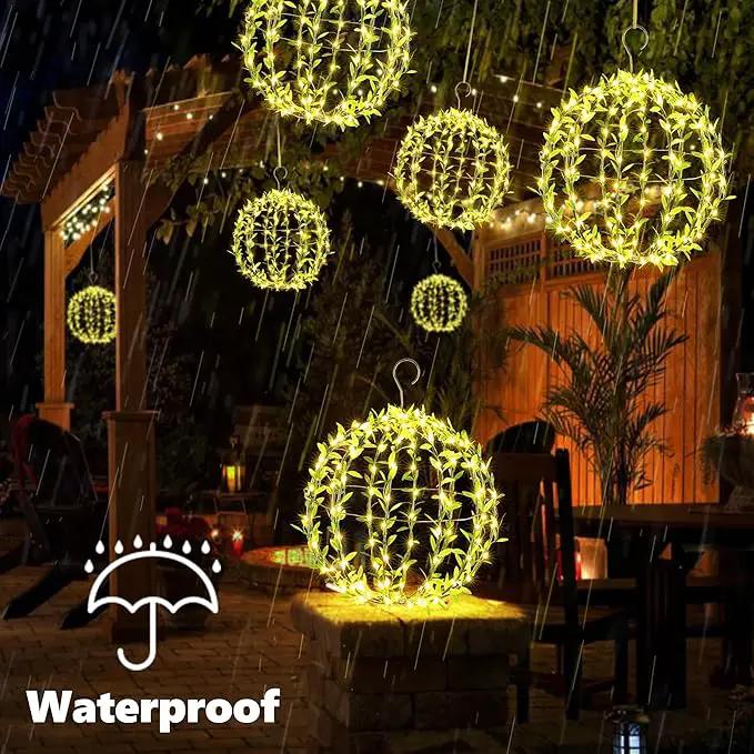 Flacchi Hanging Iron Sphere Lights with Artificial Greenery – 12Inch 120 LED Waterproof Outdoor/Indoor Decor Ball Light with Timer & 8 Modes – 2 Pack for Garden, Christmas, Weddings (Warm White) by GreenHaven Gardens